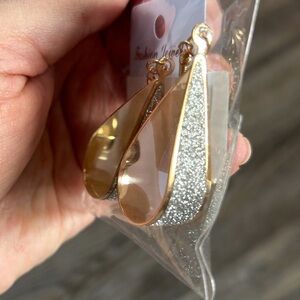 Teardrop Gold silver color Sparkly hook earrings